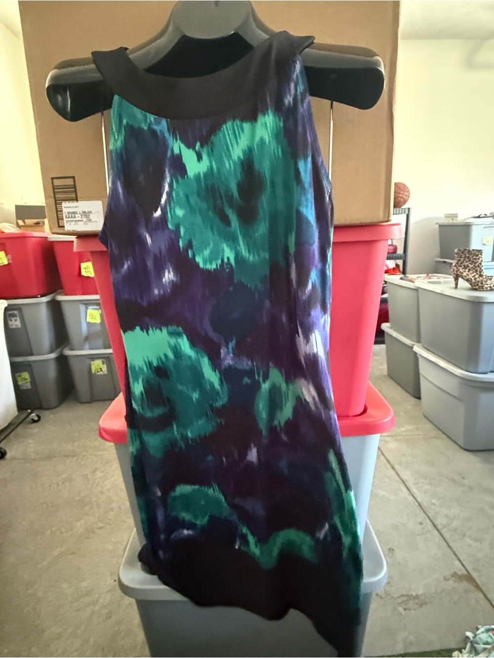 Sleeveless Abstract Print Shift Dress in Teal & Purple mp81